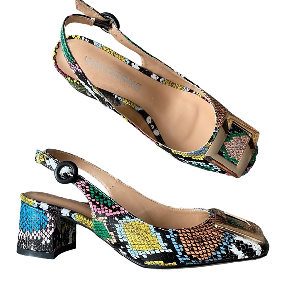 WAYDERNS NWOB Colorful Snakeskin Slingback Shoe with Block Heel 6.5 - Picture 2 of 12
